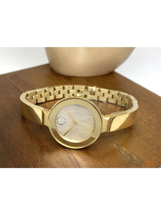 Movado Women\'s Watch 3600938 Bold Swiss Quartz Mother of Pearl Dial Gold Bangle